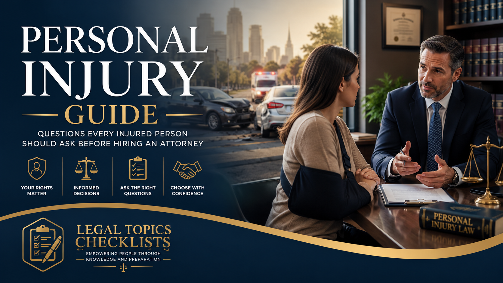 Personal injury attorney consulting with an injured client after an automobile accident.